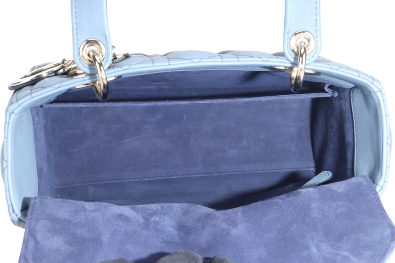 CHRISTIAN DIOR LADY DIOR MEDIUM BLUE GRADIENT SILVER HARDWARE WITH CARD, STRAPS AND DUST COVER