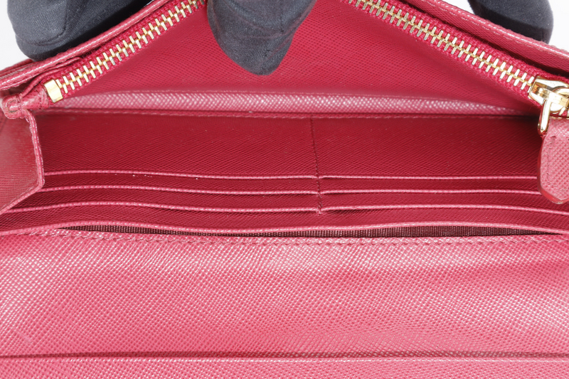 PRADA LONG WALLET PINK SAFFIANO LEATHER GOLD HARDWARE WITH BOX
