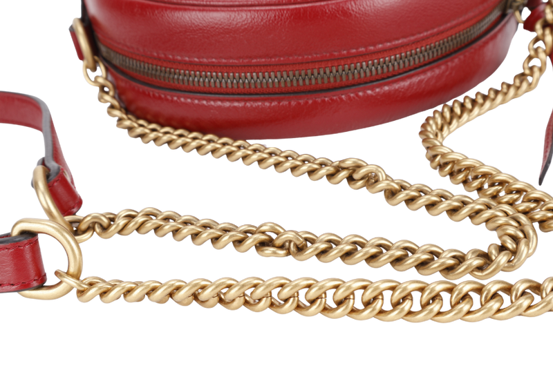 GUCCI GG MARMONT RED LEATHER ROUND SHOULDER BAG GOLD HARDWARE WITH DUST COVER