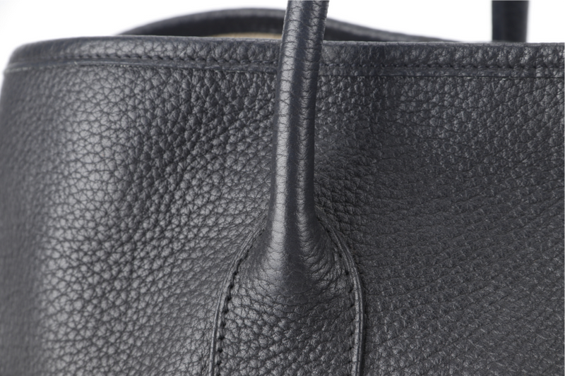 HERMES GARDEN PARTY 36 BLACK NEGONDA LEATHER SILVER HARDWARE STAMP M (YEAR 2009) WITH DUST COVER