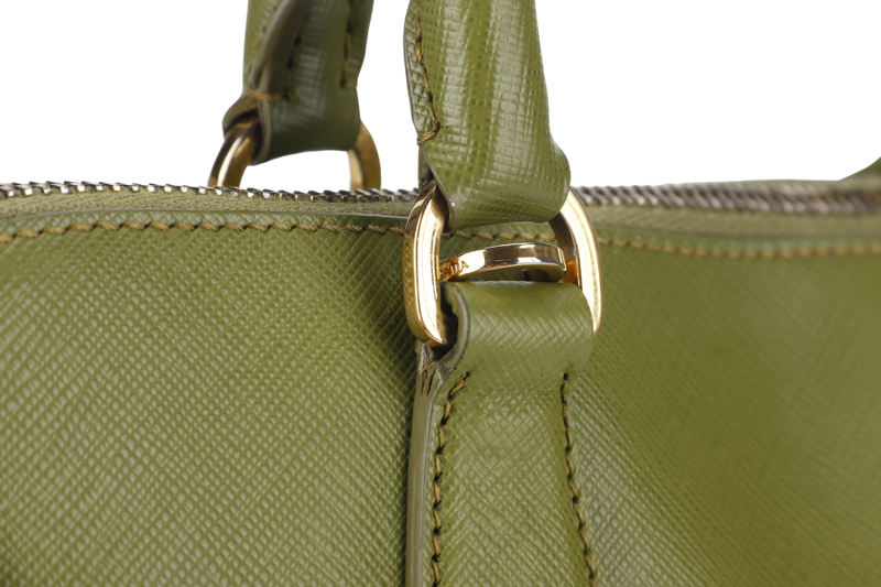 PRADA PROMENADE SATCHEL (BL0837) SMALL GREEN SAFFIANO LUX LEATHER GOLD HARDWARE WITH STRAP AND DUST COVER