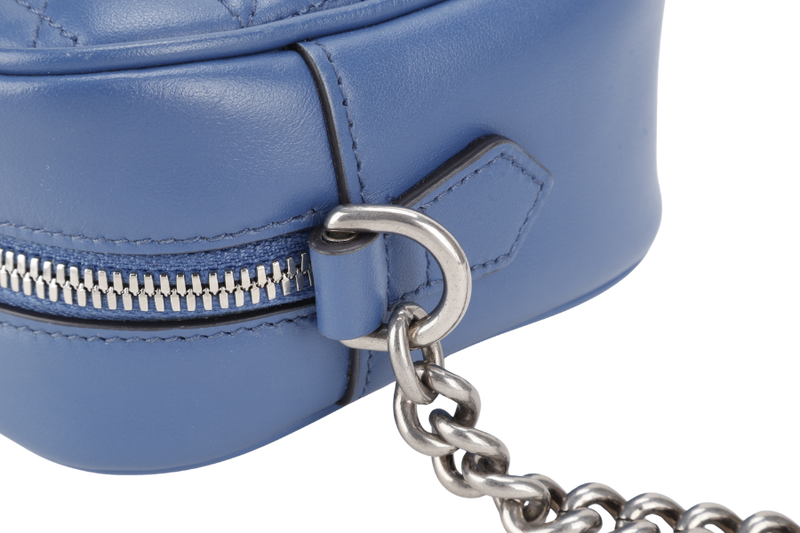 GUCCI MARMONT BLUE LEATHER CAMERA BAG SILVER HARDWARE WITH DUST COVER AND BOX