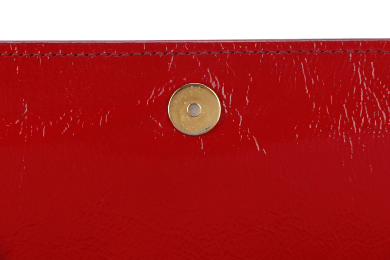 YVES SAINT LAURENT (YSL) BELLE DE JOUR CLUTCH (203855 467891) RED PATENT LEATHER & GOLD HARDWARE WITH DUST COVER