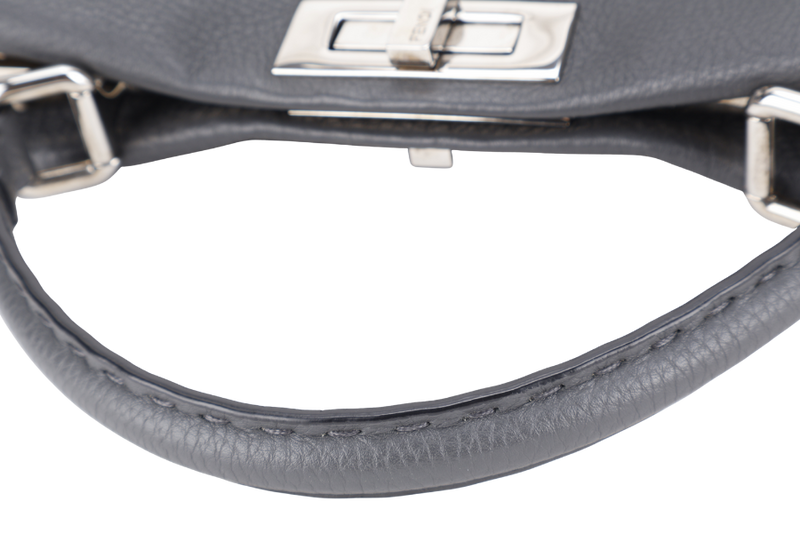 FENDI PEEKABOO ISEEU MEDIUM GREY LEATHER SILVER HARDWARE WITH STRAPS, DUST COVER AND RAINCOAT