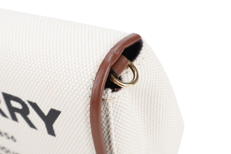 BURBERRY HACKBERRY CANVAS BAG BEIGE WITH BROWN TRIM WITH STRAPS AND DUST COVER
