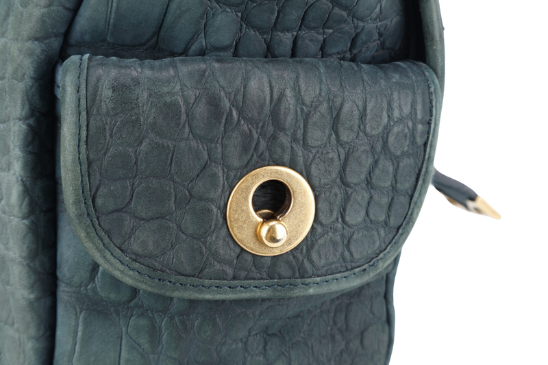 YVES SAINT LAURENT (YSL) BESACE GREEN CROC EMBOSSED LEATHER GOLD HARDWARE NO DUST COVER