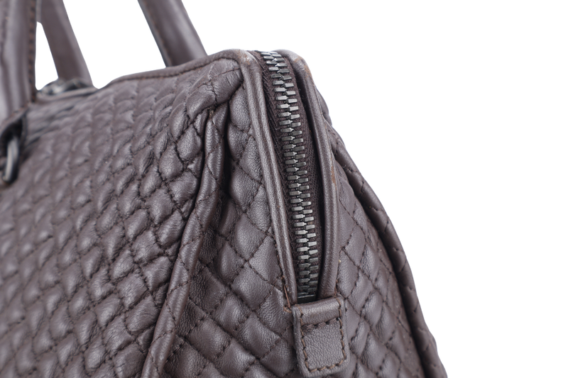 BOTTEGA VENETA DARK BROWN QUILTED LEATHER BOSTON BAG WITH DUST COVER