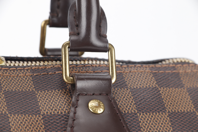 LOUIS VUITTON SPEEDY 25 BANDOULIERE N41368 DAMIER EBENE GOLD HARDWARE (MICROCHIP) WITH STRAPS, DUST COVER AND BOX