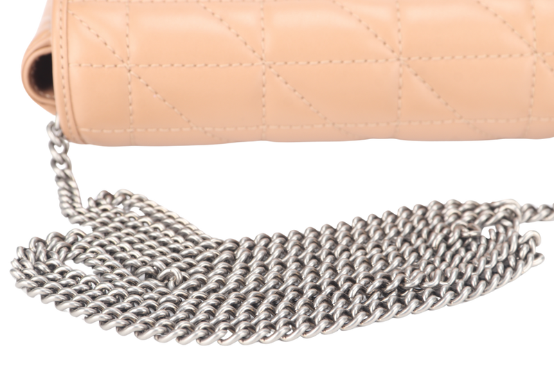 GUCCI GG MARMONT SUPER MINI BEIGE MATELASSE CHEVRON LEATHER RUTHENIUM HARDWARE WITH DUST COVER AND BOX