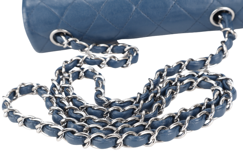 CHANEL BLUE LAMBSKIN MINI RECTANGLE CLASSIC FLAP (1762xxxx) SILVER HARDWARE WITH DUST COVER