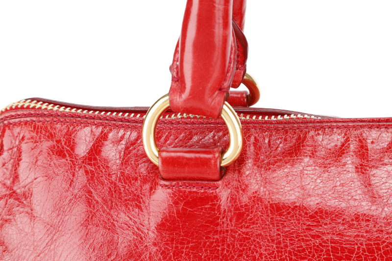 PRADA RED VITELLO SHINE LEATHER (BL0822) ZIP TOTE BAG WITH STRAPS, CARD, KEYS&LOCK AND DUST COVER