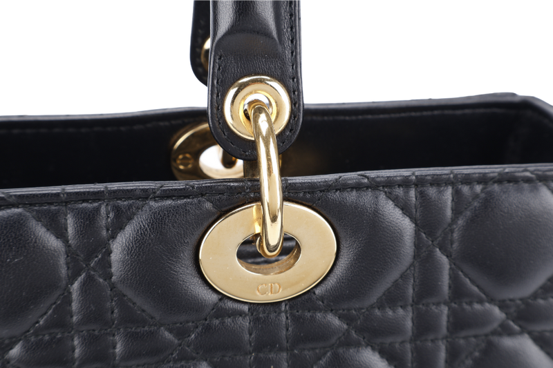 CHRISTIAN DIOR LADY DIOR LARGE BLACK LAMBSKIN (18-MA-0114) GOLD HARDWARE WITH STRAPS, NO DUST COVER