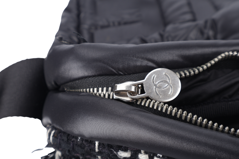 CHANEL DOUDOUNE CROSSBODY (2654xxxx) BLACK NYLON SILVER HARDWARE WITH CARD AND DUST COVER