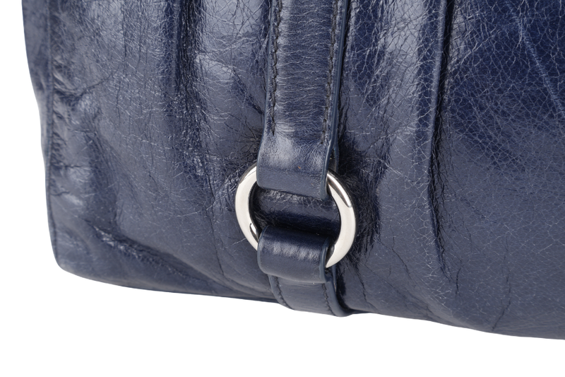 MIU MIU VITELLO SHINE SATCHEL DARK BLUE LEATHER SILVER HARDWARE WITH STRAPS AND NO DUST COVER