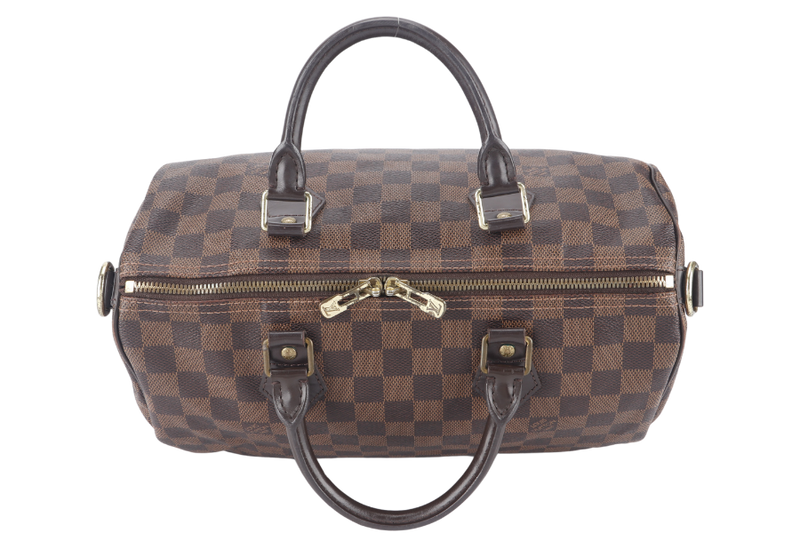 LOUIS VUITTON SPEEDY BANDOULIERE 30 DAMIER EBENE CANVAS GOLD HARDWARE WITH STRAPS AND DUST COVER