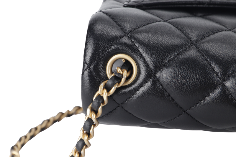 CHANEL CLASSIC FLAP SMALL PEARL BLACK LAMBSKIN GOLD HARDWARE MICROCHIP (G88xxxx) WITH DUST COVER AND BOX