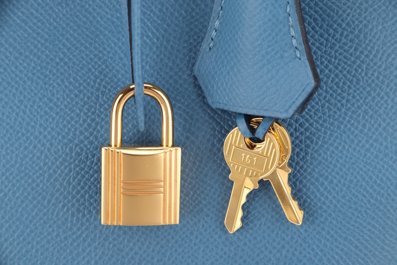 HERMES BIRKIN 30 BLUE PARADISE EPSOM GOLD HARDWARE STAMP C (YEAR 2018) WITH KEYS, LOCK, RAINCOAT AND DUST COVER