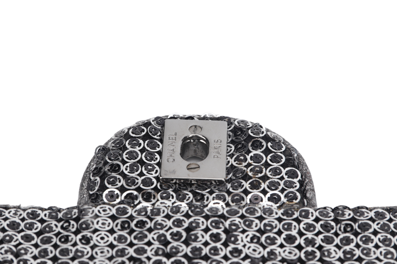 CHANEL FLAP (1164xxxx) SILVER SEQUINS SILVER HARDWARE WITH DUST COVER