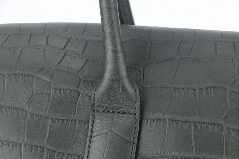 MULBERRY BAYSWATER NETTLE GREEN CROC EMBOSSED NAPPA LEATHER BAG GOLD HARDWARE WITH PADLOCK NO DUST COVER