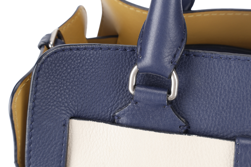 BURBERRY BELT BAG SATCHEL LARGE NAVY BLUE CALF LEATHER SILVER HARDWARE WITH STRAPS AND DUST COVER