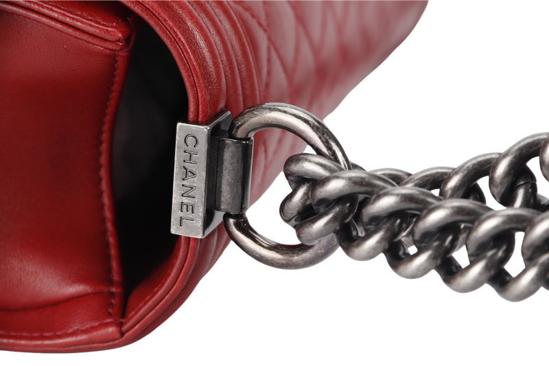 CHANEL LEBOY LARGE RED LAMBSKIN LEATHER RUTHENIUM HARDWARE (1837xxxx) WITH CARD AND DUST COVER