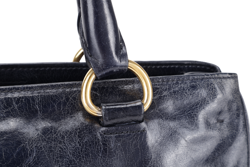 PRADA VITELLO SHINE 2-WAY SATCHEL BAG GOLD HARDWARE WITH STRAP, CARD AND DUST COVER