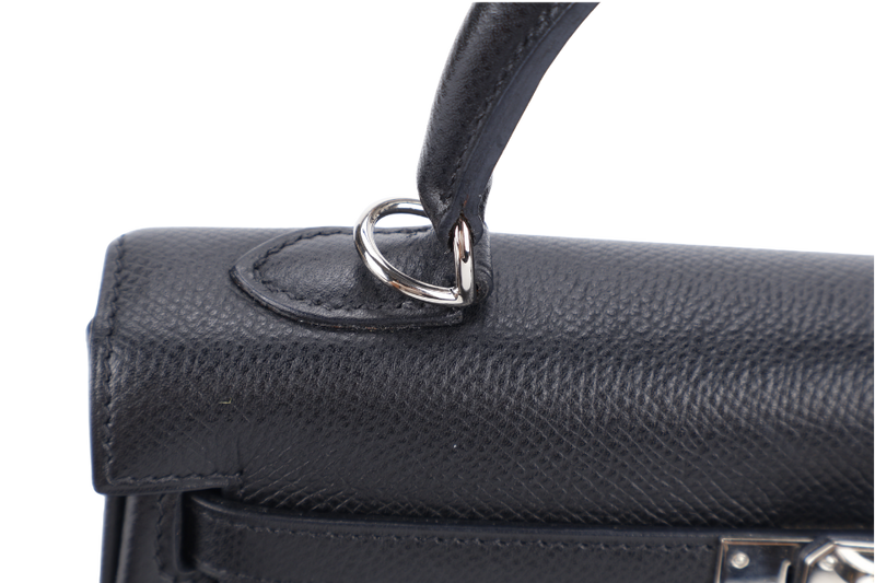 HERMES KELLY 25 RETOURNE BLACK EPSOM SILVER HARDWARE STAMP H (2004) WITH LOCK, KEYS, STRAPS AND DUST COVER