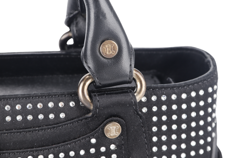 CELINE MINI BOOGIE IN CRYSTAL ENCRUSTED BLACK SILK SILVER HARDWARE WITH DUST COVER