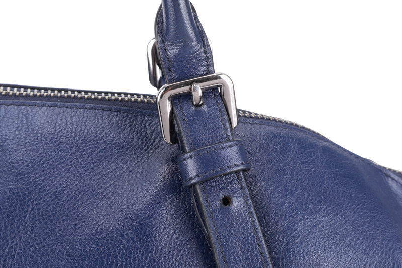 PRADA BR4998 BLUE LARGE LEATHER BOSTON BAG SILVER HARDWARE WITH KEYS & LOCK NO DUST COVER