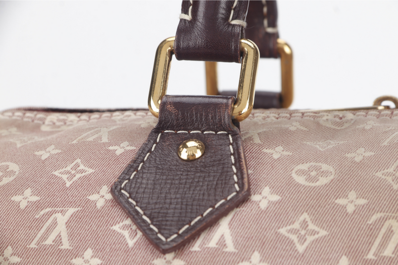 LOUIS VUITTON SPEEDY BANDOULIERE 30 MINI LIN CANVAS GOLD HARDWARE WITH DUST COVER, STRAPS,  LOCK AND KEYS