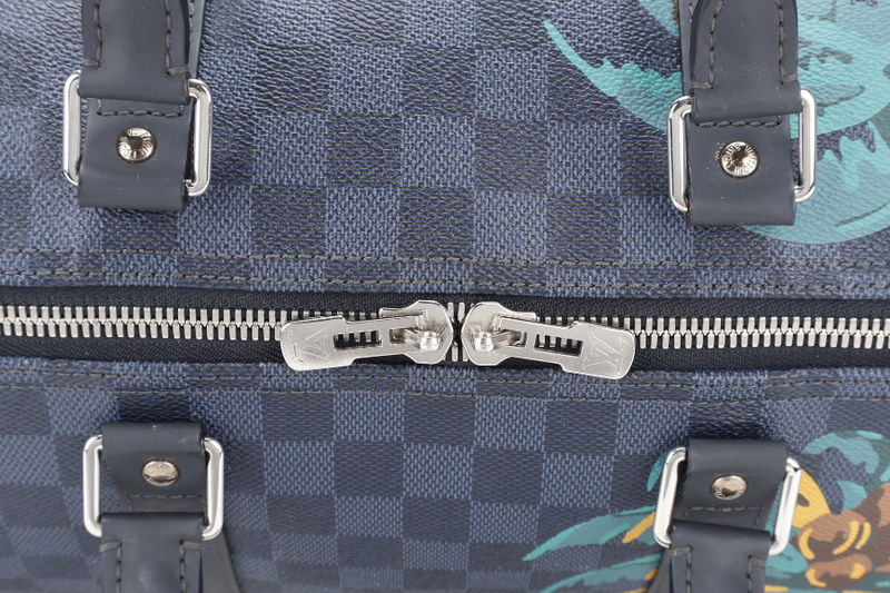 LOUIS VUITTON KEEPALL BANDOULIERE JUNGLE 55 DAMIER COBALT GOLD HARDWARE NO STRAP AND NO DUST COVER