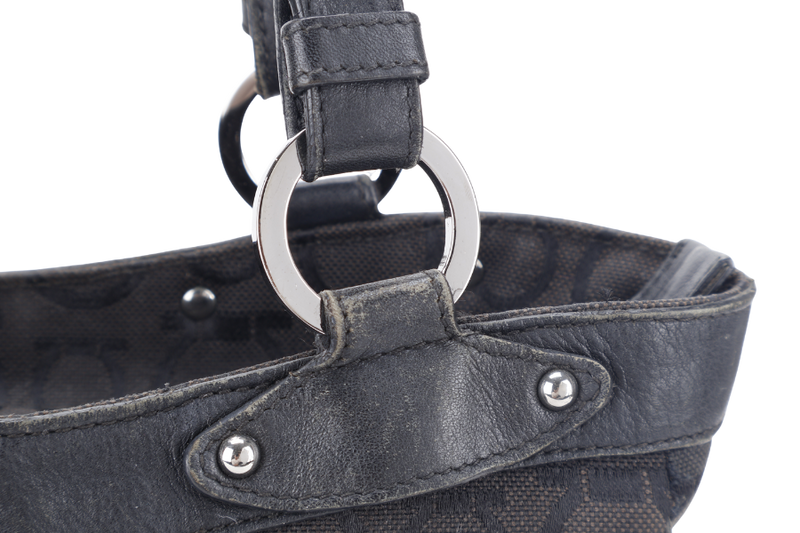 SALVATORE FERRAGAMO BLACK TOTE CANVAS WITH LEATHER LINING SILVER HARDWARE NO DUST COVER