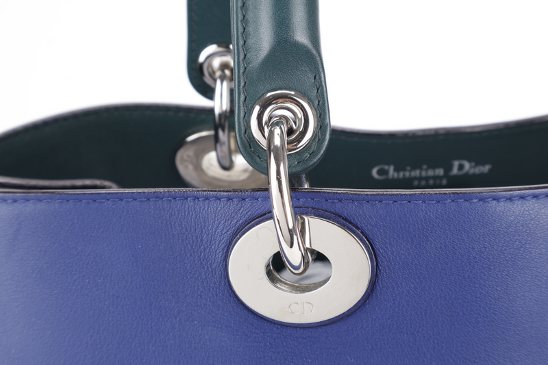 CHRISTIAN DIOR DIORISSIMO TOTE MEDIUM TRICOLOR BLUE-BLACK-GREEN SILVER HARDWARE (09-MA-0175) WITH STRAPS