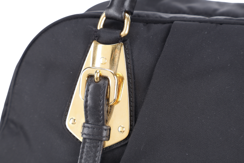 PRADA BL0470 BLACK NYLON BOWLING BAG GOLD HARDWARE WITH CARD, DUST COVER AND LOCK