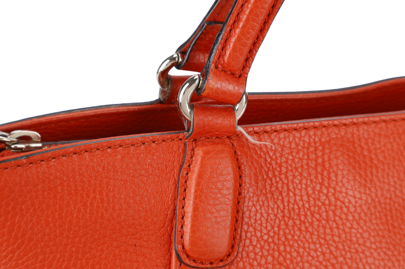 GUCCI SOHO TOP HANDLE BAG SUN ORANGE CALF LEATHER SILVER HARDWARE WITH LONG STRAPS NO DUST COVER