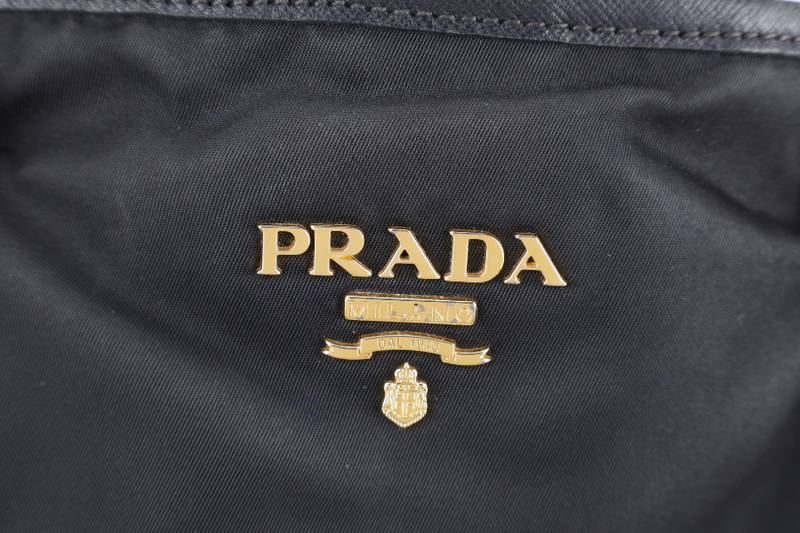 PRADA BR4997 SHOULDER TOTE BAG NERO TESSUTO SAFFIANO GOLD HARDWARE WITH CHARM, CARD AND NO DUST COVER