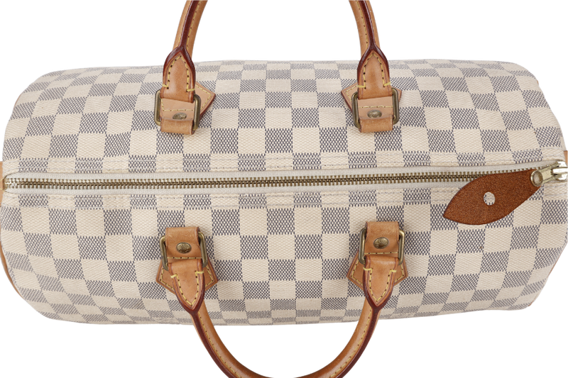 LOUIS VUITTON SPEEDY 35 DAMIER AZUR CANVAS GOLD HARDWARE WITH DUST COVER