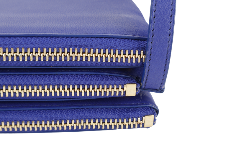 CELINE TRIO MESSENGER BAG BLUE CALF LEATHER GOLD HARDWARE WITH DUST COVER