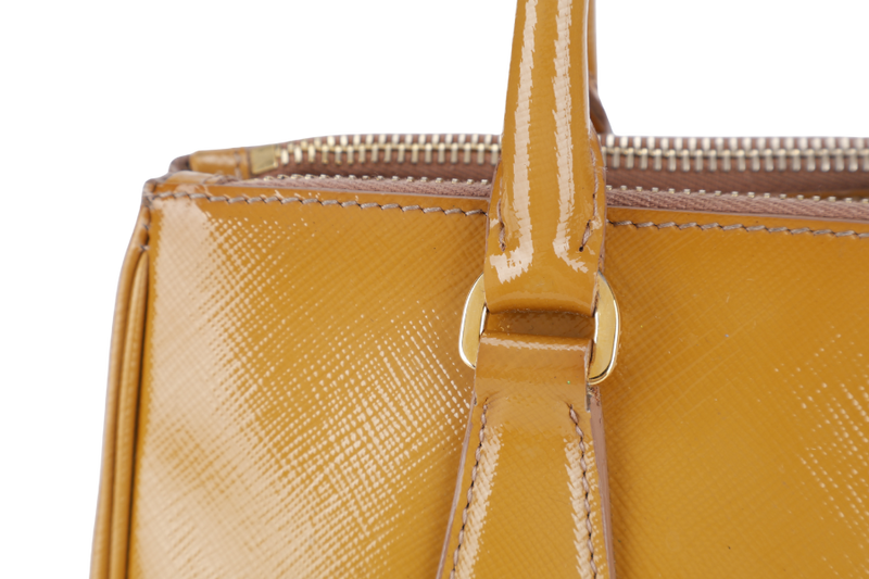 PRADA GALLERIA SMALL YELLOW GOLD SAFFIANO PATENT LEATHER GOLD HARDWARE NO DUST COVER