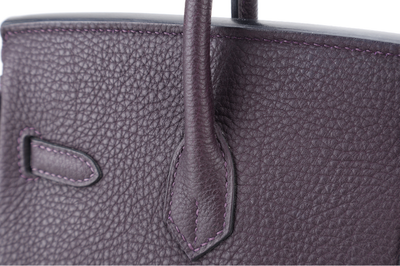 HERMES BIRKIN 25 STAMP T (YEAR 2015) RAISIN COLOR TOGO LEATHER GOLD HARDWARE WITH KEYS, LOCK AND DUST COVER