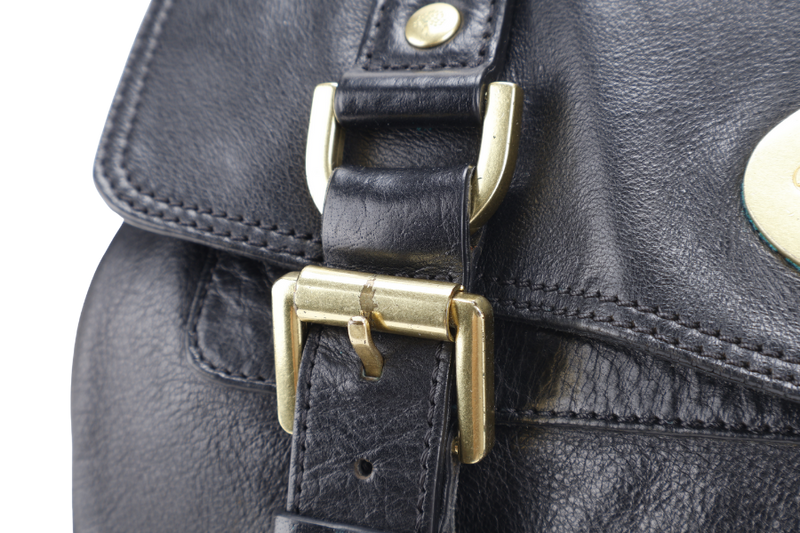 MULBERRY ALEXA SMALL BLACK LEATER 2WAYS BAG GOLD HARDWARE WITH SLING