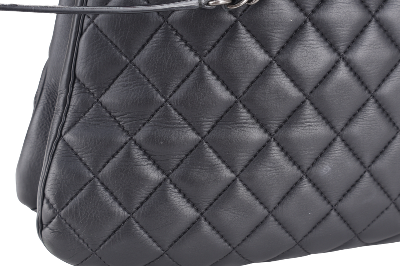 CHANEL QUILTED BLACK TOP HANDLE BAG (2194xxxx) RUTHENIUM HARDWARE WITH CARD AND DUST COVER