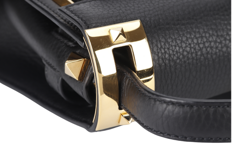 VALENTINO GARAVANI MY ROCKSTUD FRAME BAG MEDIUM BLACK CALFSKIN LEATHER GOLD HARDWARE WITH STRAP AND DUST COVER