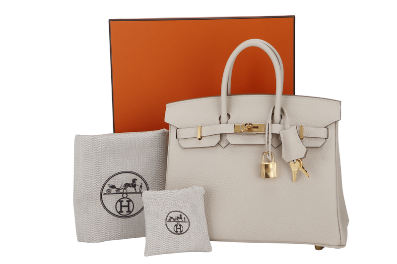 HERMES BIRKIN 25 CRAIE COLOR TOGO LEATHER GOLD HARDWARE (STAMP W) WITH KEYS & LOCK, DUST COVER & BOX