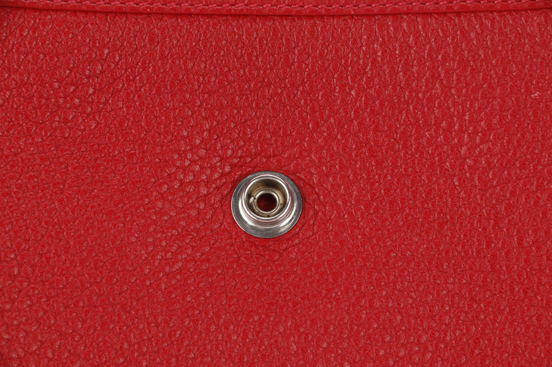 HERMES EVELYNE PM STAMP P RED CLEMENCE LEATHER SILVER HARDWARE WITH STRAP AND DUST COVER