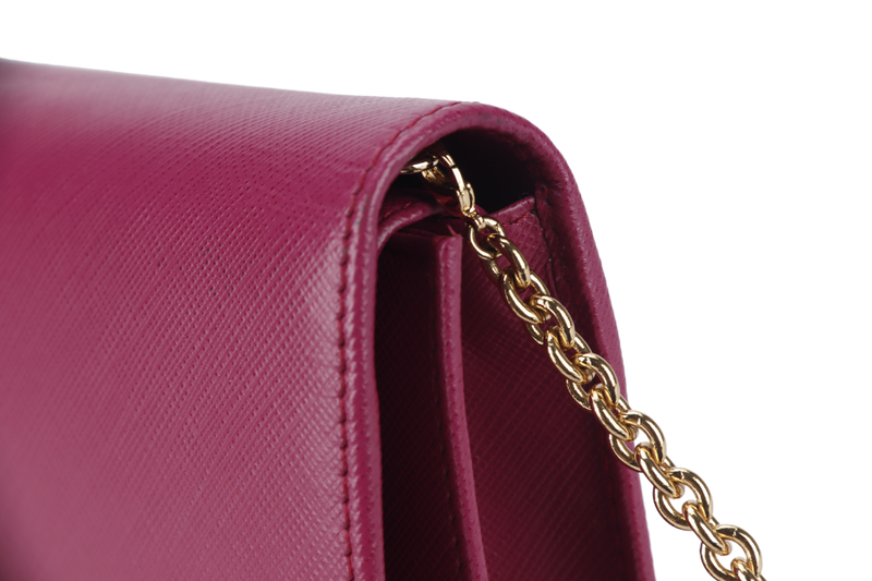 SALVATORE FERRAGAMO MISS VARA BOW CROSSBODY WALLET ON CHAIN (KM22B850) DARK PINK LEATHER GOLD HARDWARE WITH BOX