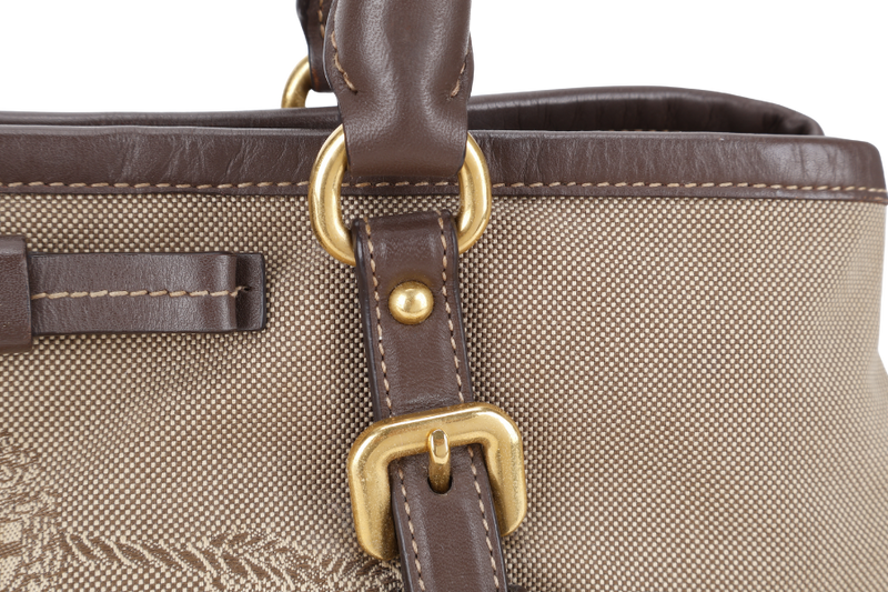 PRADA LOGO JACQUARD MEDIUM CANVAS CORDA BRUCIA GOLD HARDWARE WITH LONG STRAPS, CARD AND DUST COVER