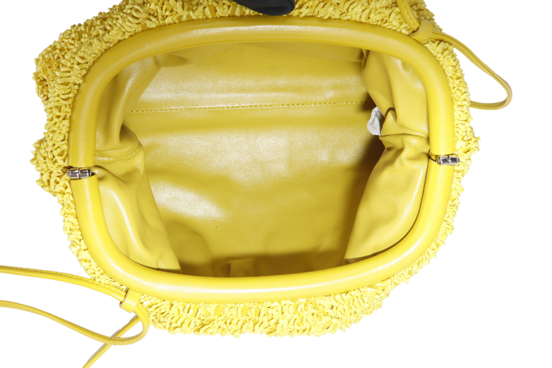 BOTTEGA VENETTA YELLOW CURLY RAFFIA LEATHER MINI THE POUCH BAG SILVER HARDWARE NO DUST COVER