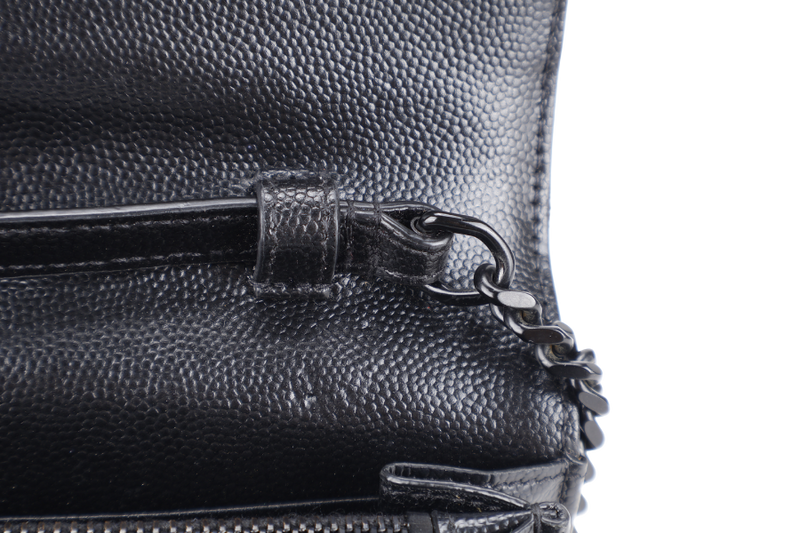 YVES SAINT LAURENT (YSL) CLASSIC CASSANDRE SO BLACK CHAIN WALLET MATELASSE LEATHER BLACK HARDWARE WITH STRAPS NO DUST COVER