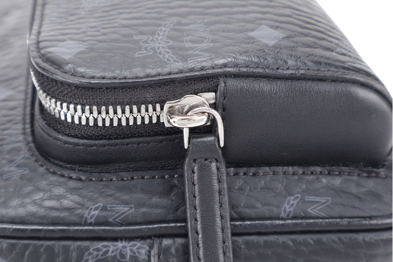 MCM AREN CROSSBODY IN VISETOS SMALL BLACK LEATHER SILVER HARDWARE WITH DUST COVER